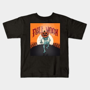 Skeleton With Pumpkin Head In Halloween Night Kids T-Shirt